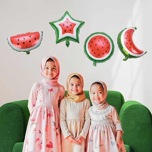 Ramadan & Eid Themed Foil Balloon Set: Watermelon, Crescent, Star - Pack of 4 by My Salah Mat - style: Watermelon Crescent Star