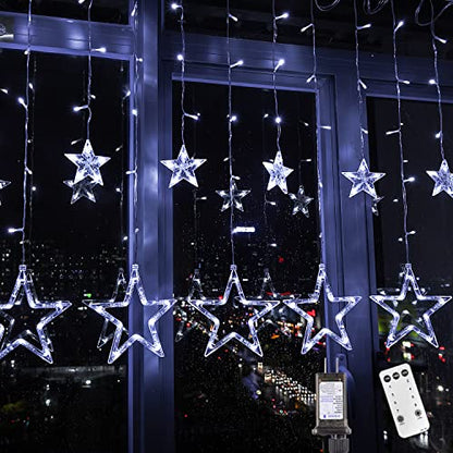 Blingstar Star Curtain Lights - 138 LED 12 Star Lights, 8.2ft Extendable, 8 Modes, Remote, Cool White - color: Cool White