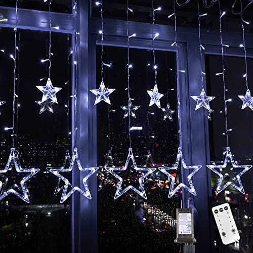Blingstar Star Curtain Lights - 138 LED 12 Star Lights, 8.2ft Extendable, 8 Modes, Remote, Cool White - color: Cool White