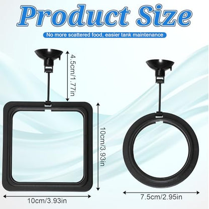 2 PCS Fish Feeding Ring, Aquarium Feeding Ring Floating Fish Feeder Rings with Strong Suction Cup for Guppy, Betta, Goldfish and Other Small Fishes (Square and Round Shape)