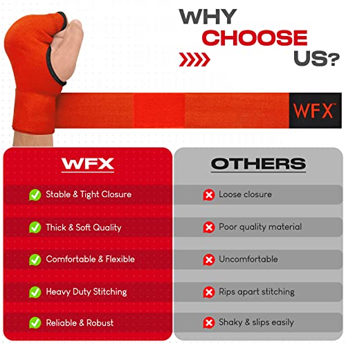 WFX Kids Junior Boxing Hand Wraps Inner Gloves Gel Padded Elasticated Padded Fist Under Gloves Pair Combat Sports for Young Fighters Gel Boxing Hand Wraps - color: Red