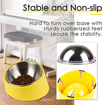 SUPERDESIGN Anti-Vomiting 15° Slanted Pet Bowl, S/0.5 Cup, Yellow | 15° Tilted, Anti-Vomit & Neck Relief, Non-Slip Base, Detachable Stainless Steel Liner, Dishwasher Safe, for Cats & Dogs - color: Bright Yellow, size: S/0.5 Cup