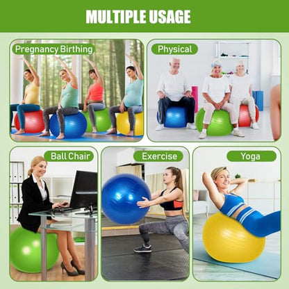Leyndo 4 Pcs Yoga Exercise Ball Pilates Pregnancy Birthing Fitness Ball with Quick Pump Anti Burst for Improved Posture, Balance, Yoga, Pilates, Training, 4 Colors - size: 30 Inch