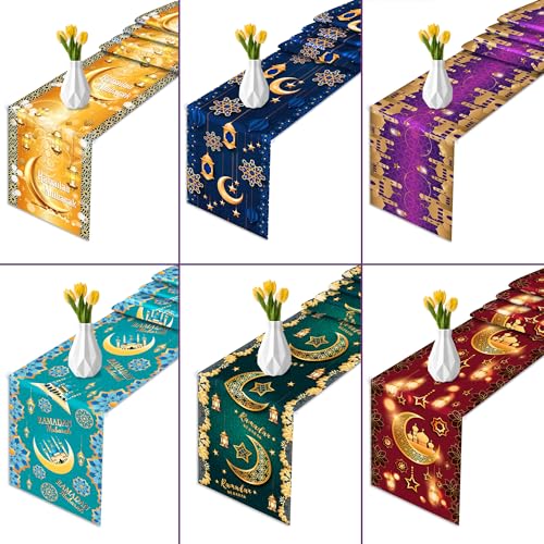 6 Pcs Plastic Ramadan Table Runners 14" x 108" Ramadan Party Decoration Ramadan Theme Birthday Party Supplies Disposable Table Runner for Ramadan Table Decor