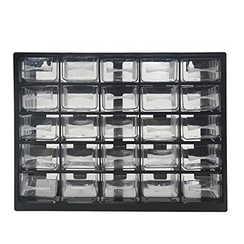 Parts Screws Storage Organizer, Plastic Hardware Art Craft Small Tool Parts Component Organizer Drawer Box 25 Drawers (Black)