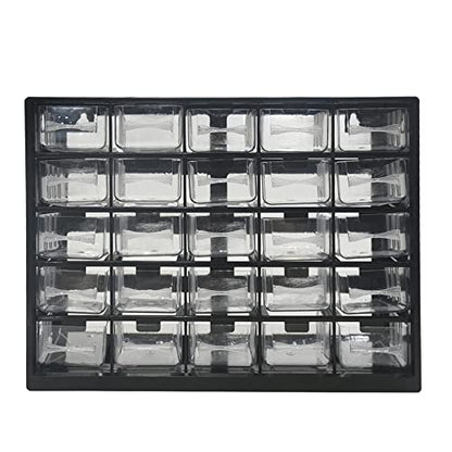 Parts Screws Storage Organizer, Plastic Hardware Art Craft Small Tool Parts Component Organizer Drawer Box 25 Drawers (Black)