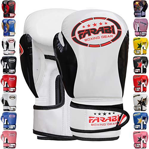 Farabi Boxing Gloves Kids Junior Muay Thai Kick Boxing Training MMA Punching Bag - color: White Black, size: 6OZ