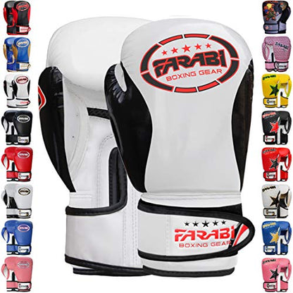 Farabi Boxing Gloves Kids Junior Muay Thai Kick Boxing Training MMA Punching Bag - color: White Black, size: 6OZ