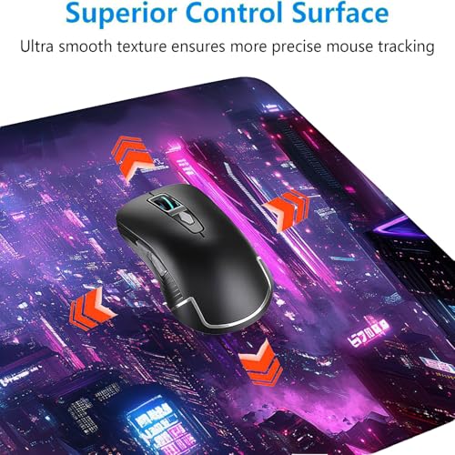 Neon City Gaming Mouse Pad Desk Pad Purple Cyberpunk Night Futuristic Mouse Pad Large Mousepad Extended Laptop Keyboard Mat Gaming Desk Pad Mouse Mat Office Computer Keyboard Laptop Home 31.5"x11.8" - color: Neon City, size: 31.5L x 11.8W inches