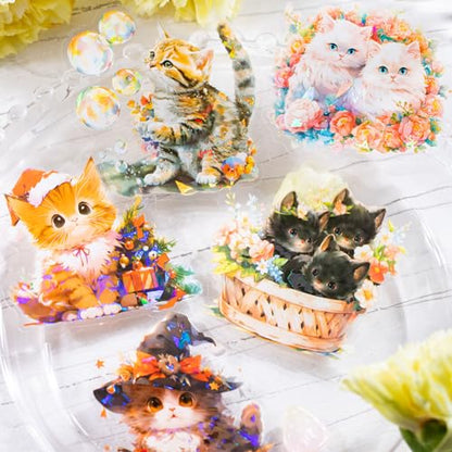Yoksas Holographic Sparkle Cute Cat Stickers- 60Pcs Waterproof Kawaii Kitty Stickers for Scrapbooks,Journalig,Water Bottles,Planner - color: Sparkle Cat