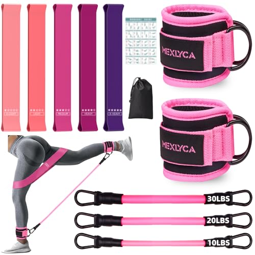 Resistance Bands Set – Resistance Band and Adjustable Ankle Exercise Bands with Cuffs Great Equipment for Training, Working Out, Yoga,Home Gym with Training Guidance & Carry Bag,Set of 8 - color: Pink