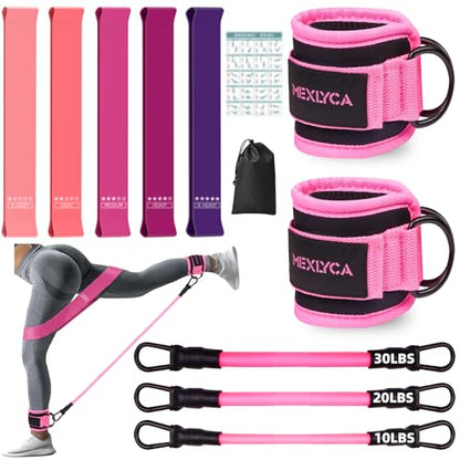 Resistance Bands Set – Resistance Band and Adjustable Ankle Exercise Bands with Cuffs Great Equipment for Training, Working Out, Yoga,Home Gym with Training Guidance & Carry Bag,Set of 8 - color: Pink