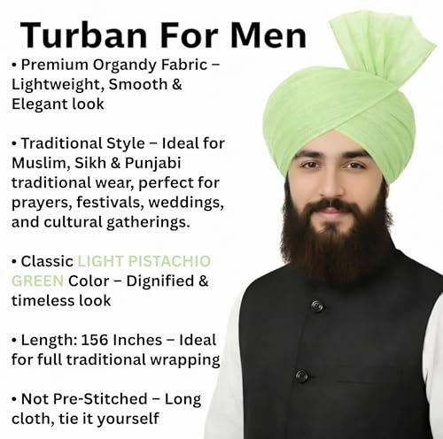 Turban For Men (156 Inches) Long Cloth – Muslim, Sikh, Punjabi Headwrap | For Prayer, Festivals & Special Occasions - color: Light Pistachio Green