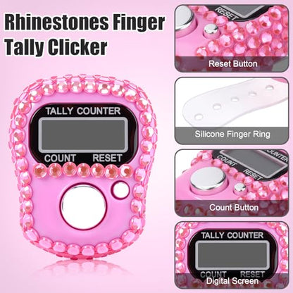 Simgoing Electronic Finger Clicker Counter, Rhinestones Tally Tasbeeh Counter Gifts for Prayer Islamic Golf Counting Goods Lap Knitting Bling Accessories - color: Pink