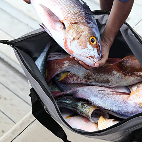 Buffalo Gear Insulated Fish Cooler - 27.5QT 58QT Waterproof Flat Bottom Bag, Leakproof and Fishing Kill Bag - color: Gray-27.5QT