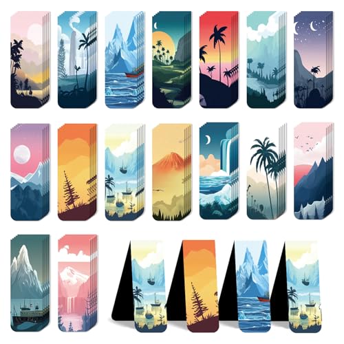 96 Pieces Magnetic Bookmarks Magnet Page Markers - Book Marks for Reading Women & Men with Storage Boxes - Cute Magnet Bookmark Clips for Reading Pleasure（Coconut Trees） - size: 96, style: Coconut Trees Style