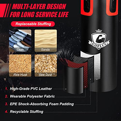 Goplus Punching Bag for Adults, 56 lbs Heavy Hanging Boxing Bag Set with 12 OZ Punching Gloves & Hand Wraps, Filled Kickboxing Bag Perfect for MMA, Muay Thai, Karate, Taekwondo Home Gym Training