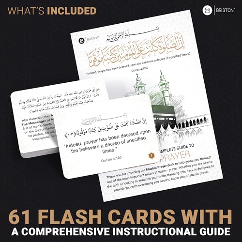 Briston Muslim Prayer Flash Cards – Islamic Learning Guide for Salah, Wudu, Jumah & Tahajjud – Step-by-Step Instructional Cards with Arabic, English Translation & Transliteration – Quran & Hadith