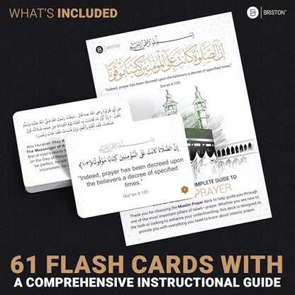 Briston Muslim Prayer Flash Cards – Islamic Learning Guide for Salah, Wudu, Jumah & Tahajjud – Step-by-Step Instructional Cards with Arabic, English Translation & Transliteration – Quran & Hadith