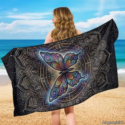 Boho Butterfly Print Towel Automotive Seat Covers Galaxy Print Athletic Towels for Car Seats with Storage Bag Absorbent Microfiber Towels Universal Fit Truck Sedan SUV - color: Black-Boho Butterfly Galaxy