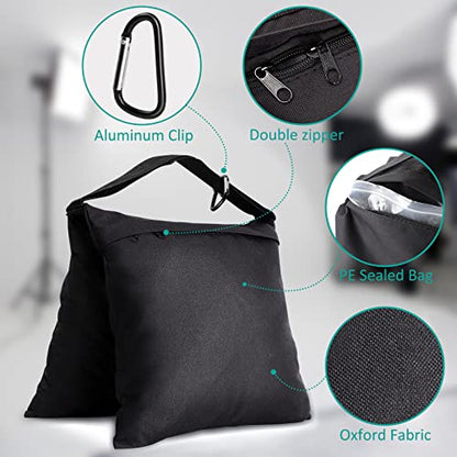 Aimosen 4 Packs Sandbags Weight Bags for Light Stand Photography Video Equipment, Heavy Duty Saddlebag for Backdrop Stand, Photo Tripod, Canopy, Pop up Tent, Umbrella Base, Fishing Chair, Picnic Table - color: Black