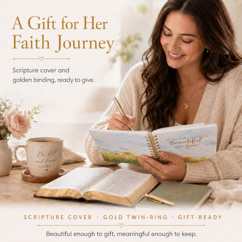 Hardcover Blank Christian Notebook – 140 Pages – Eccles. 3:11 | Lined Pages with Bible Verse Cover – Inspirational Writing Spiral Notebook for Bible Study and Prayer, Ecclesiastes 3:11 - color: Light Blue