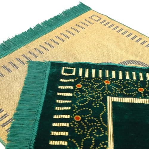 Muslim Prayer Rug, Soft Plush Thin Islamic Prayer Mat, Janamaz, Sajada, Praying Carpet, Islamic Gift for Men & Women, Islamic Ma, Eid & Ramadan Gift with Prayer Beads, 26x43 inch, Green - color: Riyadh / Emerald Al-masjid Green