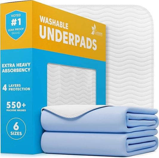 Washable Underpads - Large Bed Pads for use as Incontinence Bed Pads, Reusable Pet Pads, Great for Dogs, Cats, Bunny, Seniors Bed Pad (Pack of 10 - 34x36), Blue - color: Blue/White, size: 10 Pack - 34x36