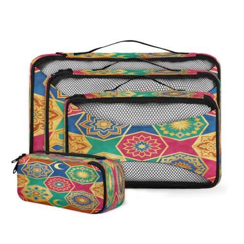 Islamic floral decoration Travel packaging box 4 sets - 4 sizes of durable luggage storage boxes,comprehensive packaging boxes for toiletries,underwear,shoes,and travel essentials