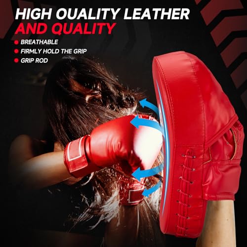 Boxing Pads Curved Focus Mitts, Training Pads,MMA Muay Thai Kickboxing Coaching Martial Arts Punching Hand Target Strike Shield & Boxing Mitts - color: Red