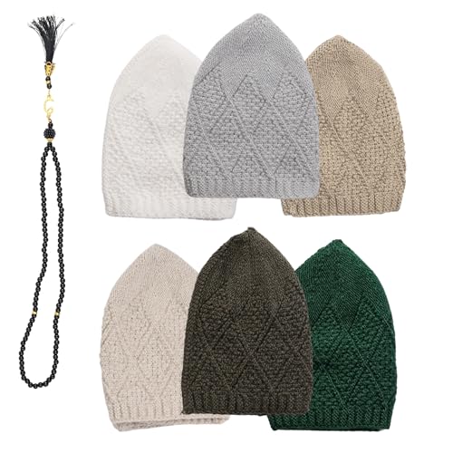 Muslim Kufi Hats for Men, Velvet Crochet Islamic Prayer Cap, Stretchable, Breathable Knit Skull Beanie,Standard Size - color: Oltu- Mix 2