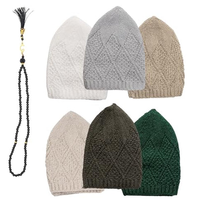 Muslim Kufi Hats for Men, Velvet Crochet Islamic Prayer Cap, Stretchable, Breathable Knit Skull Beanie,Standard Size - color: Oltu- Mix 2