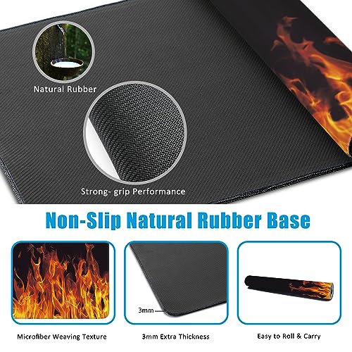 Fire Flames Large Gaming Mouse Pad,Waterproof Desk Mat for Desktop,Non-Slip Rubber Base Mousepad with Stitched Edges for Laptop Office and Home 35.4X15.7 Inch - color: Fire Flames