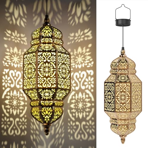 Twinkya 18 Inch High Large Hanging Solar Lights Outdoor Garden Decorative Solar Lantern Waterproof Plastic Moroccan Outdoor Decorations for Patio Pathway Yard Porch Backyard Garden Decor (1 Pack) - color: Copper, size: 1pack