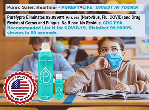 Purefypro Disinfectant Airesol Spray (14oz, 2 Pack) Eliminate 99.9999% Norovirus, HIV, Hepatitis, Flu, Monkeypox Viruses, MRSA, VRE, E Coli, Fungi. No Residue. No Rinse. Suitable for All Surfaces. - size: 14 Ounce (Pack of 2)