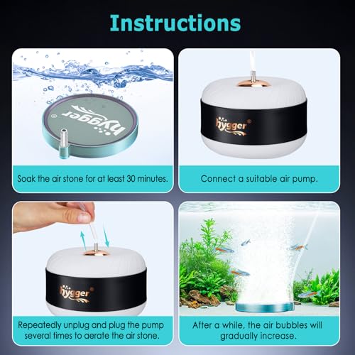 hygger Aquarium Air Stone 2 Inch, Fish Tank Bubbler Stone, Air Bubble Aerator Oxygen Diffuser, Air Pump Accessories for Aquariums, Fish Tanks, Hydroponics and Ponds - size: 2 Inch