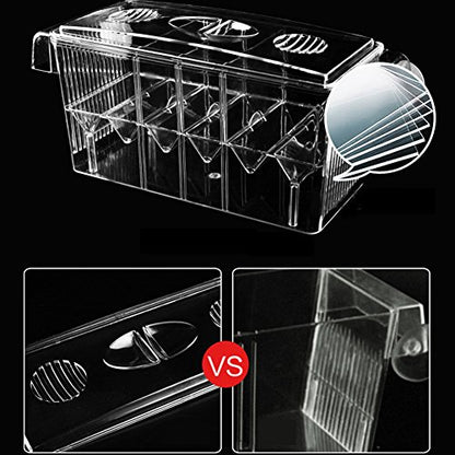 Large Multi-Chamber Holding & Breeding Box for Aquariums - Fish Hatchery with 3 Compartments, Floating Design, Clear Acrylic, Easy to Install - Ideal for Newborn Fry, Sick Fish, and Acclimation