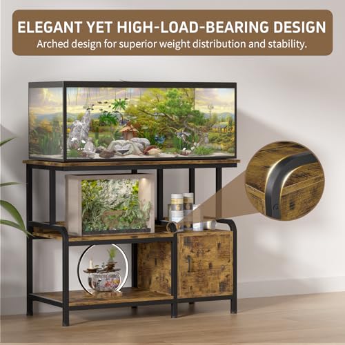 20-29-37 Gallon Tank Stand，750 lbs Capacity 29 Gallon Aquarium Stand，Heavy-Duty 3-Level Reptile Stand with Built-in Storage，36.8×15.7×31.5" Steel Terrarium Rack，Retro Brown