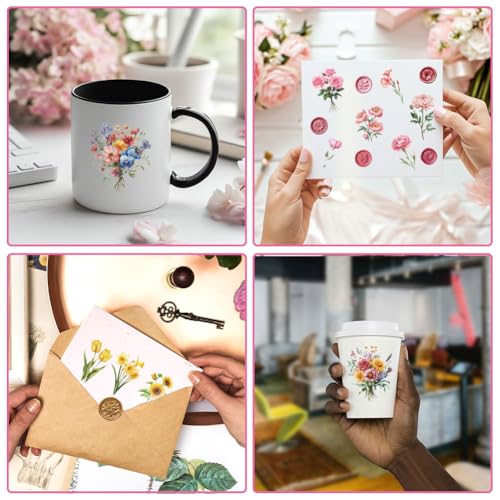 84 Pcs UV DTF Cup Wraps, 10 Styles Wax Seals Stamps Floral Botanical Stickers Cartoon Rub on Decals Waterproof Transfer Stickers for Glass Cups Wood Crafts - style: Wax Seals Stamp