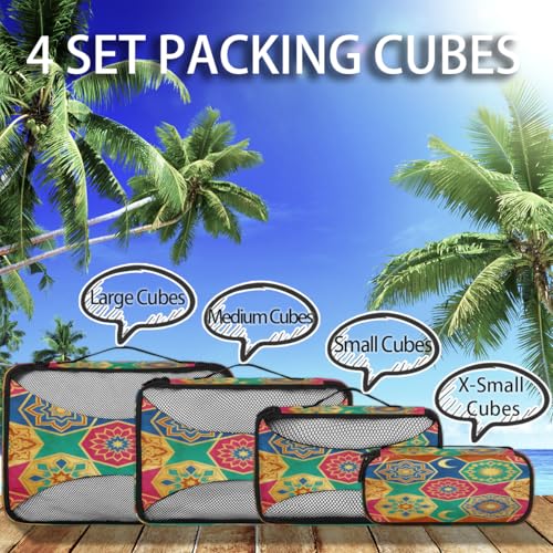 Islamic floral decoration Travel packaging box 4 sets - 4 sizes of durable luggage storage boxes,comprehensive packaging boxes for toiletries,underwear,shoes,and travel essentials