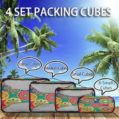 Islamic floral decoration Travel packaging box 4 sets - 4 sizes of durable luggage storage boxes,comprehensive packaging boxes for toiletries,underwear,shoes,and travel essentials