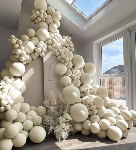Double Stuffed White Sand Balloons Different Sizes 18In 12In 5In Light Grey Pastel Balloon Garland Kit Off White Balloon Arch For Birthday Baby Shower Bridal Wedding Neutral Boho Theme Party - color: Double Stuffed White Sand