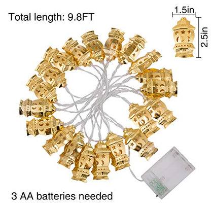 Ramadan Eid String Light - 9.8ft 20LEDs Eid Moon-star Pattern Metal Kerosene Mubarak Islam Decorative Indoor Lantern Lights with 2 Flash Modes for Muslim Islamic Home Garden Patio Decor Supplies - style: Metal Kerosene Lamp