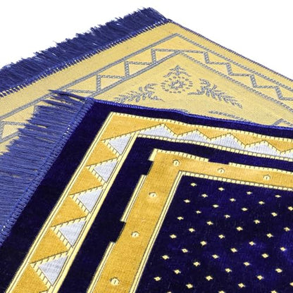 Muslim Prayer Rug, Soft Plush Thin Islamic Prayer Mat, Janamaz, Sajada, Praying Carpet, Islamic Gift, Foldable Portable Turkish Prayer Mat for Men&Women, Lightweight Travel Prayer Rug, 26"x43" - color: Taif / Navy
