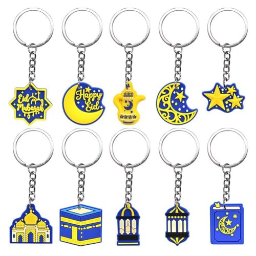 10pcs Eid Mubarak Keychain Islam Key Rings Muslim Hanging Key Chain Happy Eid Key Rings Adult Car Keys Trinkets