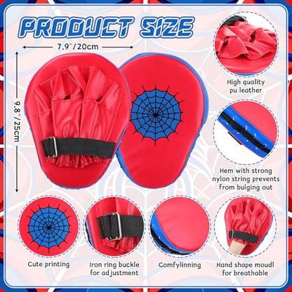 Boxing Gloves and Punching Mitts Set 4oz Gloves Boxing Pads Kids Youth Sparring Gear Training Equipment for Taekwondo Kick Karate Muay Thai MMA Martial Art - style: Red Spider