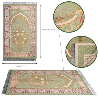 Islamic Prayer Rug Masjid Pattern Thin Mat 1pc Muslim Portable Blanket Ramadan Eid Gift Rug Turkish Prayer Carpet - Matcha Green, Styled - color: 1pc Matcha Greend