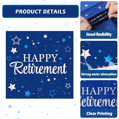 Qyeahkj 48Pcs Happy Retirement Paper Plates and Napkins Retirement Party Decoration Farewell Party Supplies Blue Silver Disposable Paper Dessert Tableware Set for Women Men Leaving Graduation Serve 25 - style: Retirement