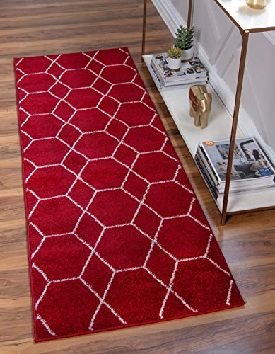 Unique Loom Trellis Frieze Collection Area Rug - Geometric (2' x 6' 1" Runner, Red/ Ivory) - color: Red/Ivory, size: 2' x 6'1" (Runner)