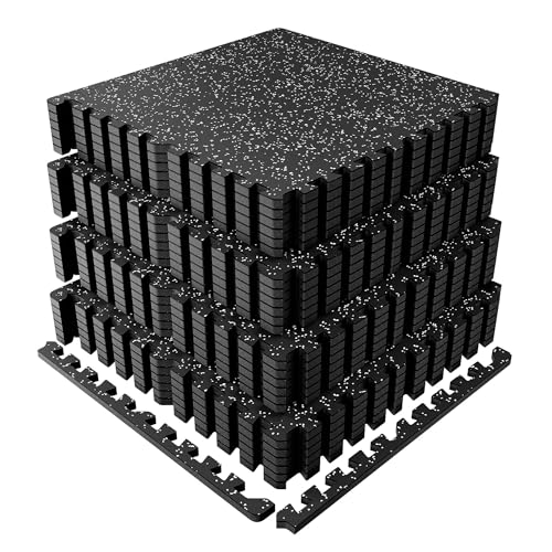 0.56" Thick Rubber Top Exercise Mat, Puzzle Gym Flooring for Home Gym,Heavy Duty Gym Mat for Workout Equipment, Interlocking Floor Tiles with EVA Foam, 24 Pcs 96 Sq ft, Black/Grey - color: Grey, size: 24 Tiles (96 Sq Ft)
